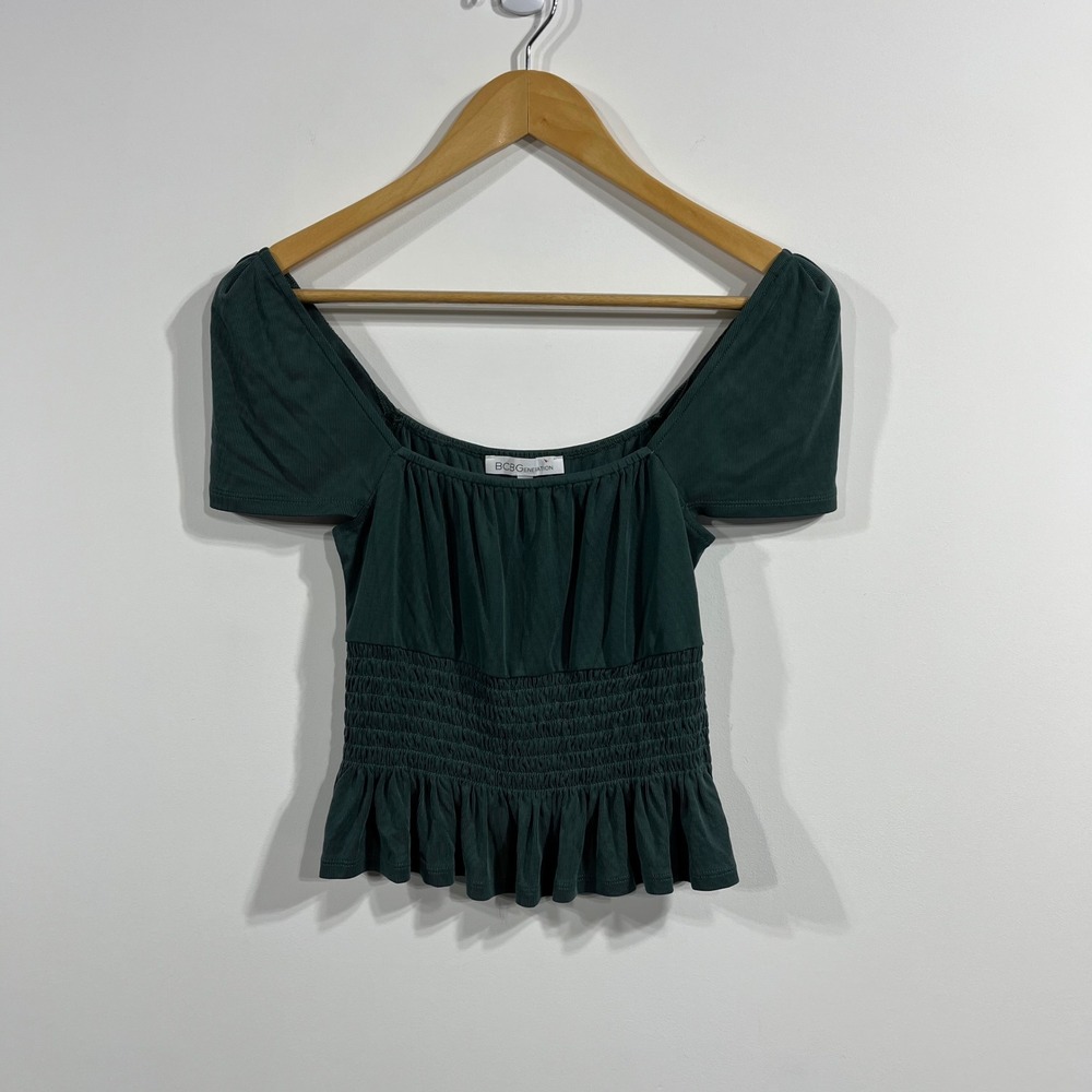 BCBGeneration Babydoll Smocked Boho Top‎ Womens XS Flutter Sleeve Fairy Grunge